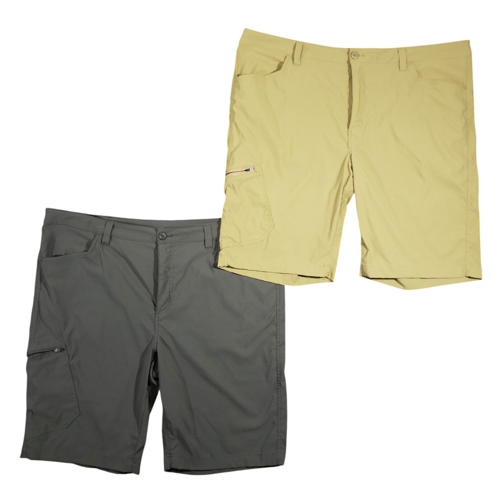 Lot Of 2 Eddie Bauer Travex Shorts Men Size 42 Tan Gray Nylon Stretch Zip Pocket